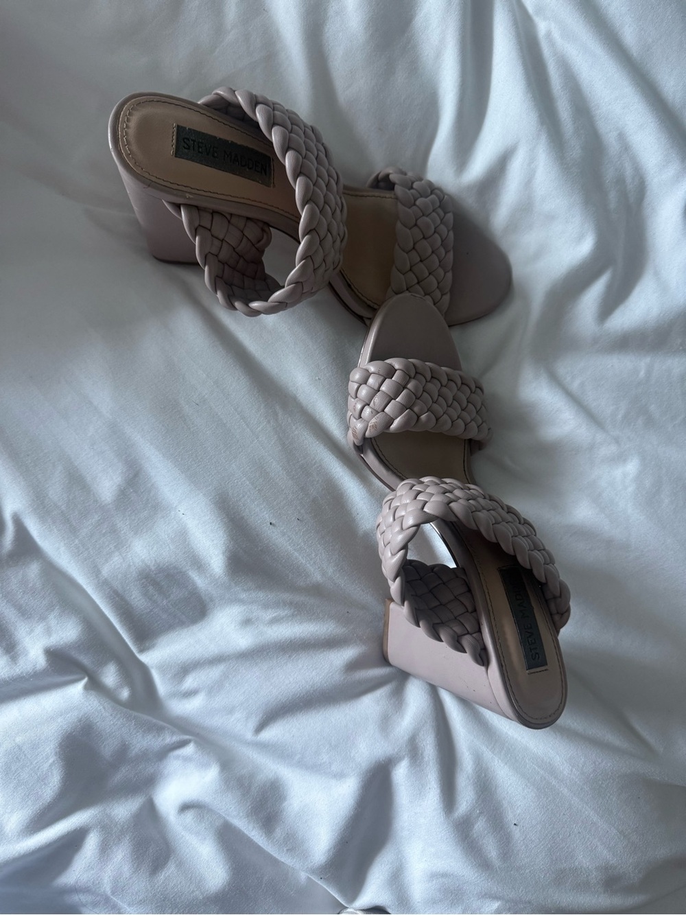 Steve Madden Braided Block Heel Sandals in Blush Taupe